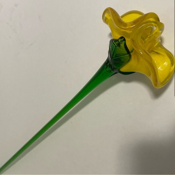 2 Geneva Collection Czech 17” Hand Made Long Stem Glass Orange & Yellow Flowers - Picture 7 of 9